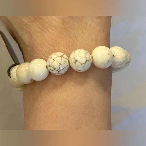 Gemstone bead elastic bracelet w/ A initial charm jewelry - Picture 6 of 16